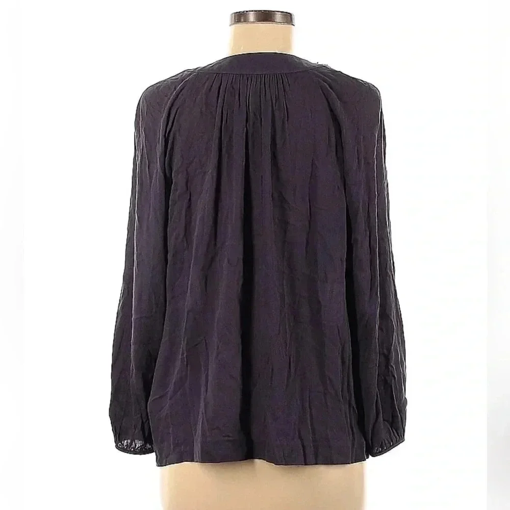 Boden Deep Violet Puff Long Sleeve Blouse Beaded Embellishments Collar Size 8 M